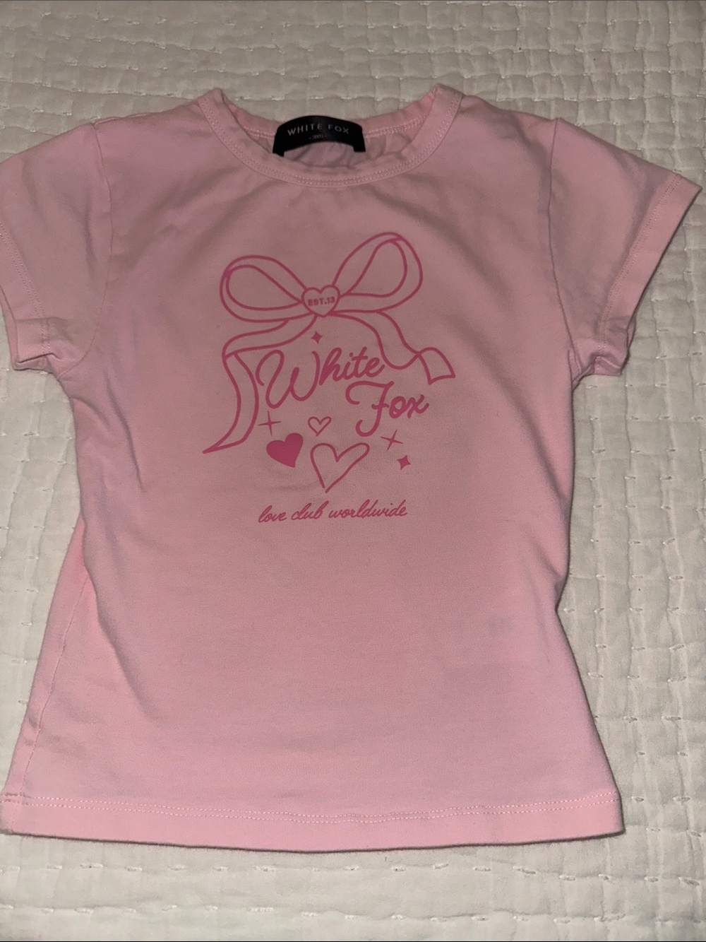 White Fox Boutique Pink Bow Graphic Short Sleeve Tee